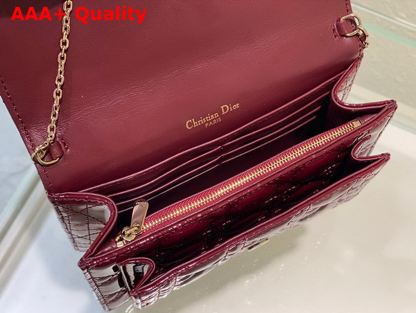 Dior Lady Dior Chain Pouch in Burgundy Patent Cannage Calfskin Replica