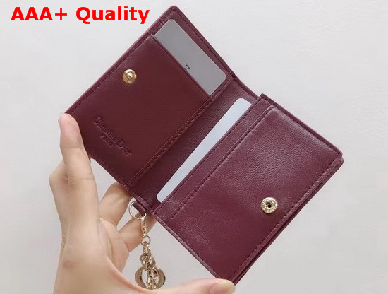 Dior Lady Dior Lambskin Card Holder in Burgundy Cannage Lambskin Replica