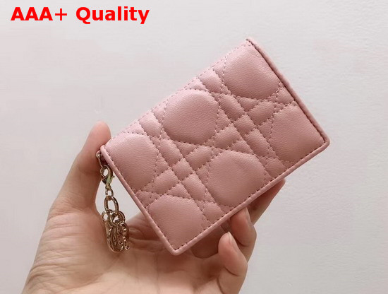 Dior Lady Dior Lambskin Card Holder in Pink Cannage Lambskin Replica