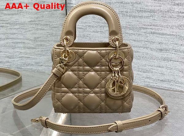 Dior Lady Dior Micro Bag in Beige Cannage Lambskin Replica