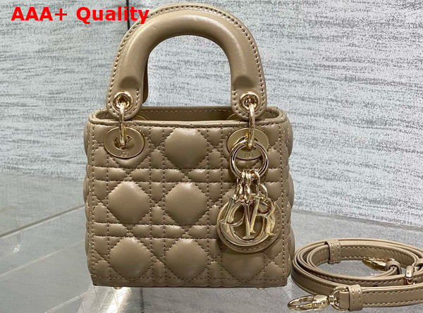 Dior Lady Dior Micro Bag in Beige Cannage Lambskin Replica