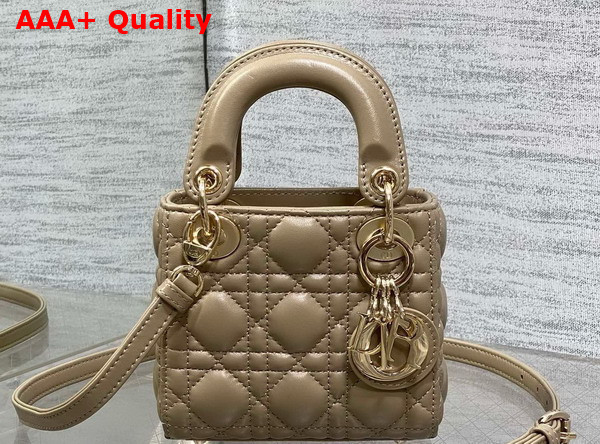 Dior Lady Dior Micro Bag in Beige Cannage Lambskin Replica