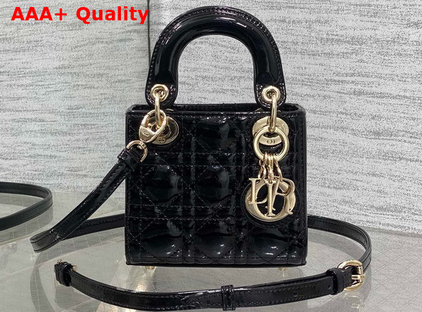 Dior Lady Dior Micro Bag in Black Patent Cannage Calfskin Replica