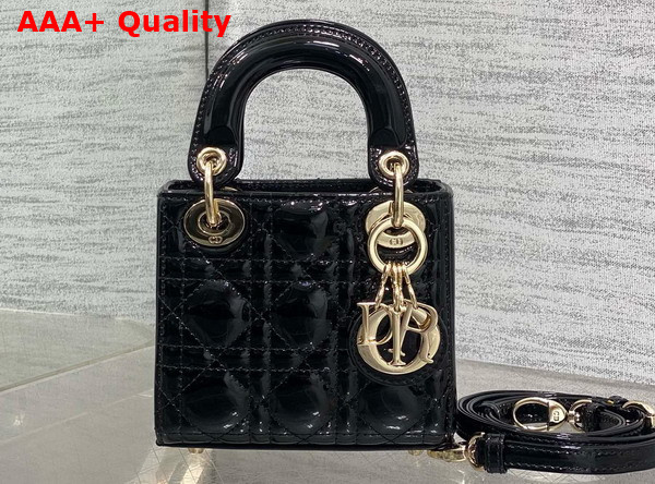 Dior Lady Dior Micro Bag in Black Patent Cannage Calfskin Replica