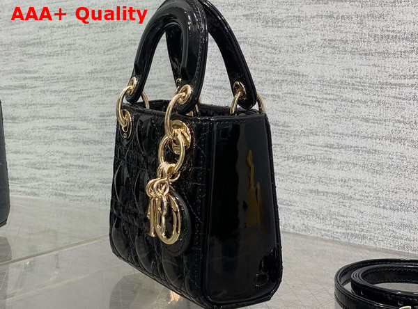 Dior Lady Dior Micro Bag in Black Patent Cannage Calfskin Replica