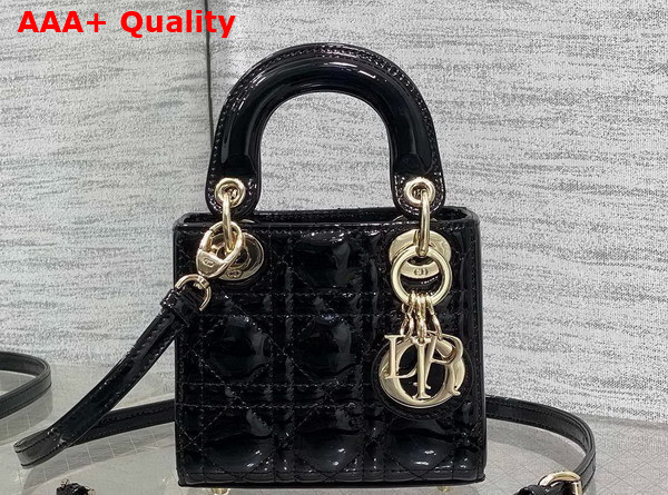 Dior Lady Dior Micro Bag in Black Patent Cannage Calfskin Replica