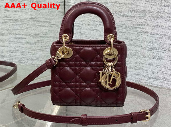 Dior Lady Dior Micro Bag in Burgundy Cannage Lambskin Replica