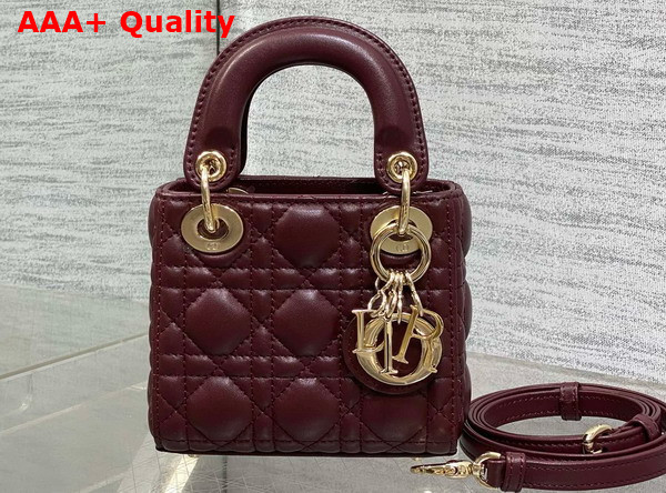Dior Lady Dior Micro Bag in Burgundy Cannage Lambskin Replica