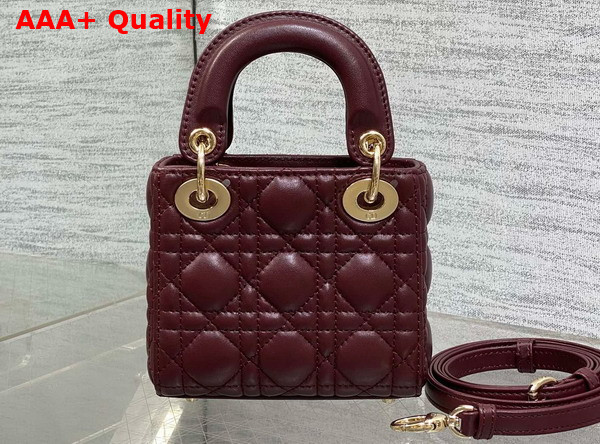 Dior Lady Dior Micro Bag in Burgundy Cannage Lambskin Replica