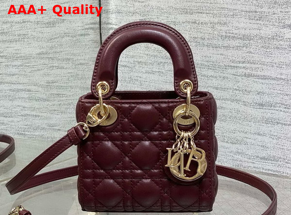 Dior Lady Dior Micro Bag in Burgundy Cannage Lambskin Replica