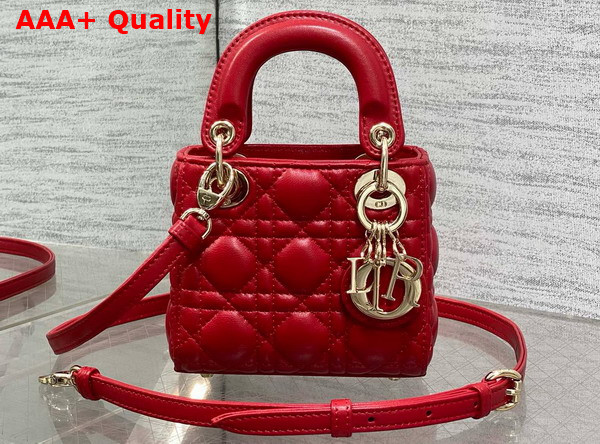 Dior Lady Dior Micro Bag in Cherry Red Cannage Lambskin Replica