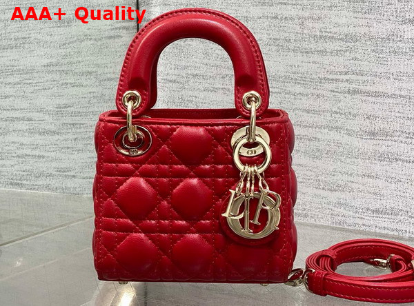 Dior Lady Dior Micro Bag in Cherry Red Cannage Lambskin Replica