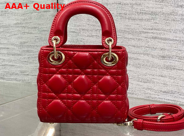 Dior Lady Dior Micro Bag in Cherry Red Cannage Lambskin Replica