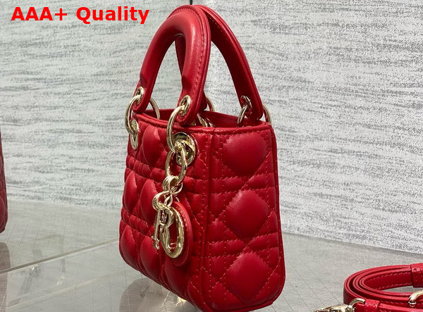 Dior Lady Dior Micro Bag in Cherry Red Cannage Lambskin Replica