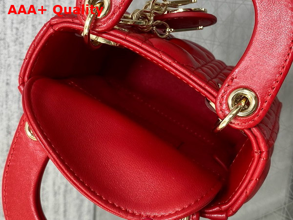 Dior Lady Dior Micro Bag in Cherry Red Cannage Lambskin Replica