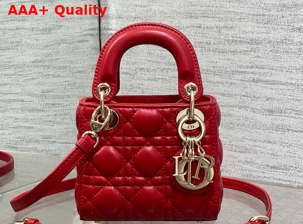 Dior Lady Dior Micro Bag in Cherry Red Cannage Lambskin Replica