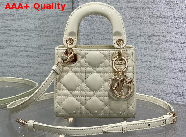 Dior Lady Dior Micro Bag in Latte Patent Cannage Calfskin Replica
