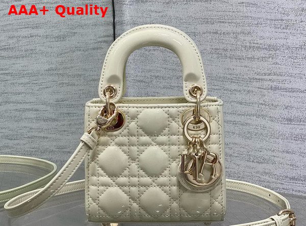Dior Lady Dior Micro Bag in Latte Patent Cannage Calfskin Replica