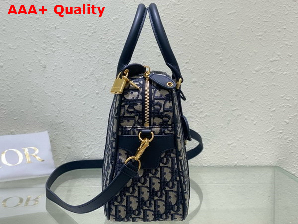 Dior Large D Vibe Bowling Bag Blue Dior Oblique Jacquard Replica