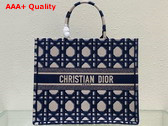 Dior Large Dior Book Tote Beige and Blue Macrocannage Embroidery Replica
