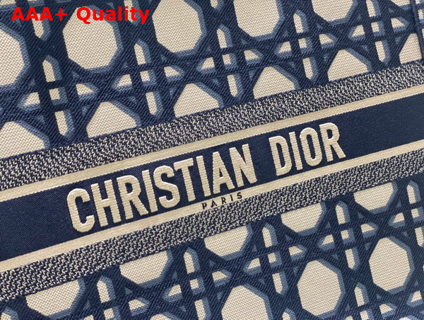 Dior Large Dior Book Tote Beige and Blue Macrocannage Embroidery Replica