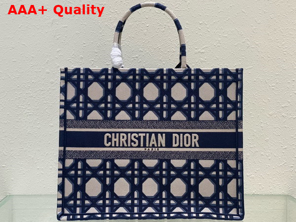 Dior Large Dior Book Tote Beige and Blue Macrocannage Embroidery Replica