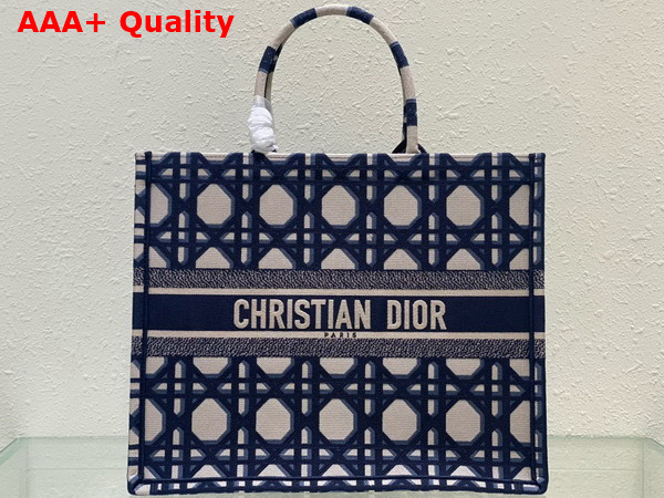 Dior Large Dior Book Tote Beige and Blue Macrocannage Embroidery Replica