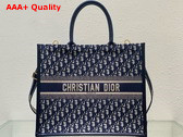 Dior Large Dior Book Tote Blue Dior Oblique Embroidery and Calfskin Replica