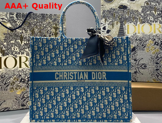 Dior Large Dior Book Tote Cornflower Blue Dior Oblique Embroidery Replica