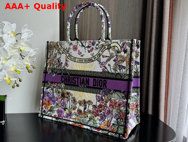 Dior Large Dior Book Tote Ecru Multicolor Dior 4 Saisons Ete Soleil Embroidery Replica