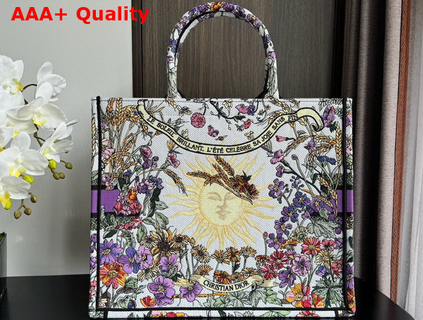Dior Large Dior Book Tote Ecru Multicolor Dior 4 Saisons Ete Soleil Embroidery Replica