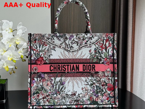 Dior Large Dior Book Tote Ecru Multicolor Dior 4 Saisons Printemps Soleil Embroidery Replica