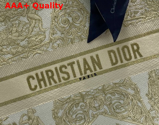 Dior Large Dior Book Tote Gold Tone Dior Around The World Stella Embroidery Replica