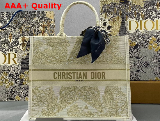 Dior Large Dior Book Tote Gold Tone Dior Around The World Stella Embroidery Replica