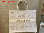 Dior Large Dior Book Tote Gold Tone and White Butterfly Zodiac Embroidery Replica