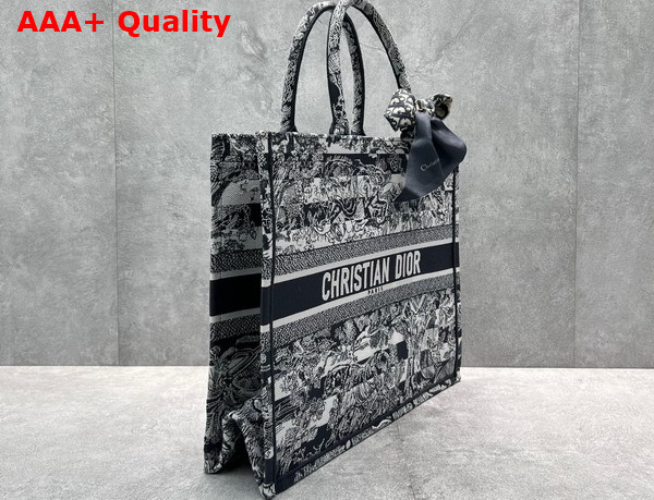 Dior Large Dior Book Tote Navy Blue Toile de Jouy Stripes Embroidery Replica