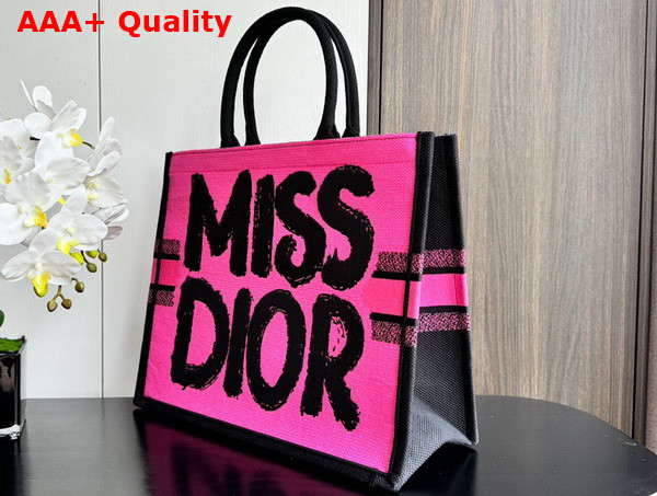 Dior Large Dior Book Tote Two Tone Fuchsia and Purple Miss Dior Graffiti Embroidery Replica