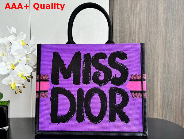 Dior Large Dior Book Tote Two Tone Fuchsia and Purple Miss Dior Graffiti Embroidery Replica