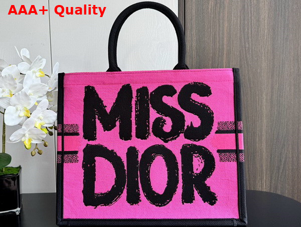 Dior Large Dior Book Tote Two Tone Fuchsia and Purple Miss Dior Graffiti Embroidery Replica