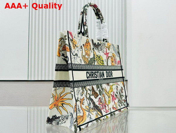 Dior Large Dior Book Tote White Multicolor Animaux Fantastiques Embroidery Replica