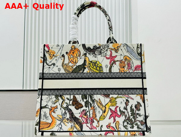Dior Large Dior Book Tote White Multicolor Animaux Fantastiques Embroidery Replica