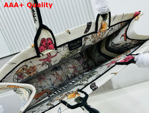 Dior Large Dior Book Tote White Multicolor Animaux Fantastiques Embroidery Replica