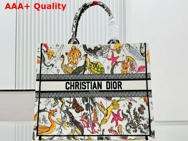 Dior Large Dior Book Tote White Multicolor Animaux Fantastiques Embroidery Replica