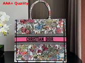 Dior Large Dior Book Tote White Multicolor Mexico Millefiori Embroidery Replica