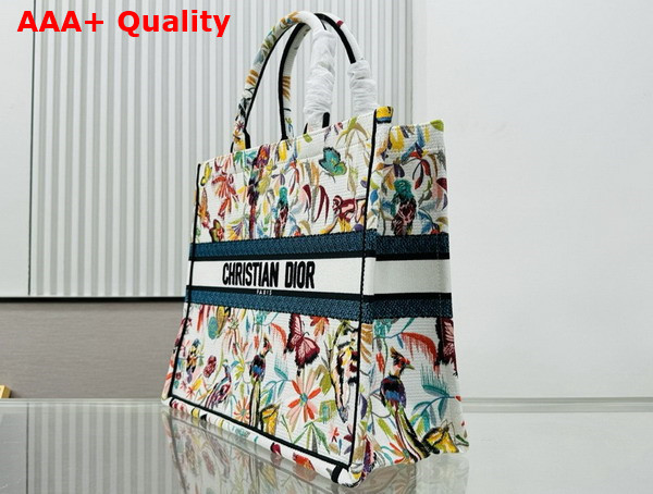 Dior Large Dior Book Tote White Multicolor Toile De Jouy Fantastica Embroidery Replica