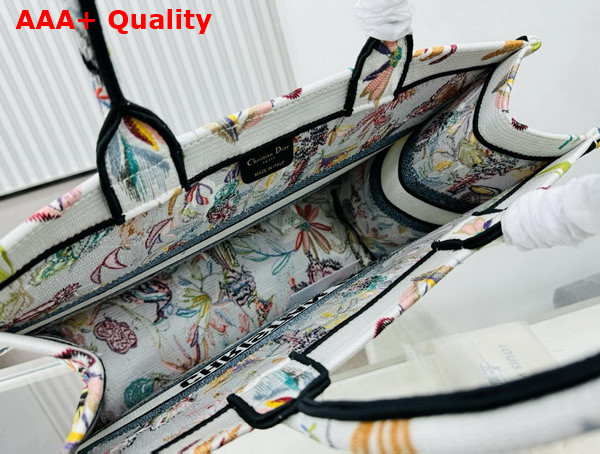Dior Large Dior Book Tote White Multicolor Toile De Jouy Fantastica Embroidery Replica
