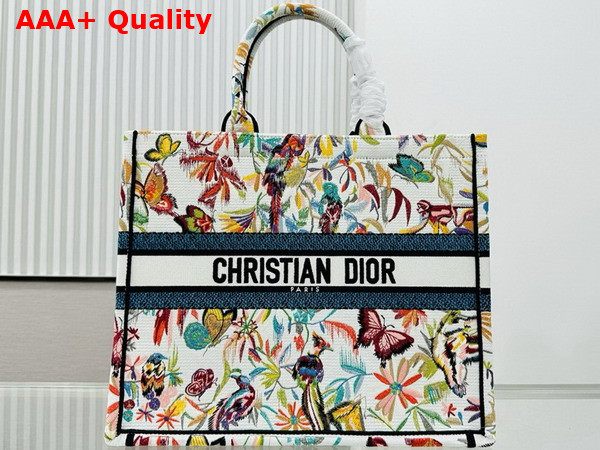 Dior Large Dior Book Tote White Multicolor Toile De Jouy Fantastica Embroidery Replica