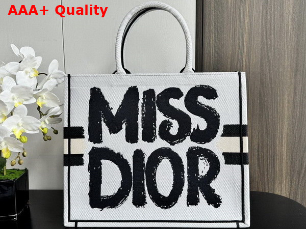 Dior Large Dior Book Tote White and Blue Miss Dior Graffiti Embroidery Replica