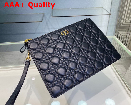 Dior Large Dior Caro Daily Pouch Black Supple Cannage Calfskin Replica