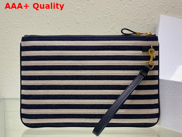 Dior Large Dior Caro Daily Pouch Natural and Denim Blue Mariniere Raffia Replica